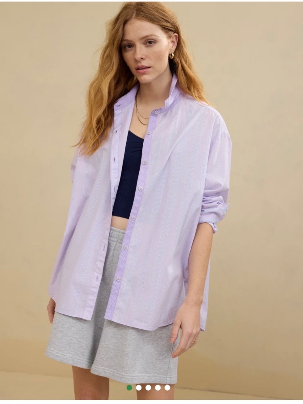Aerie Good Day Button Down Shirt Lavender Striped Oversized Cotton Boyfriend XXL